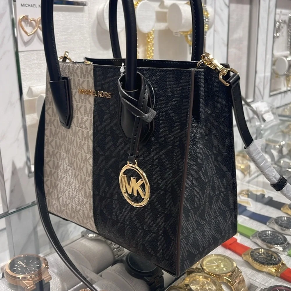 Michael Kors Mercer Medium Two-Tone Logo Crossbody Bag Black Multi